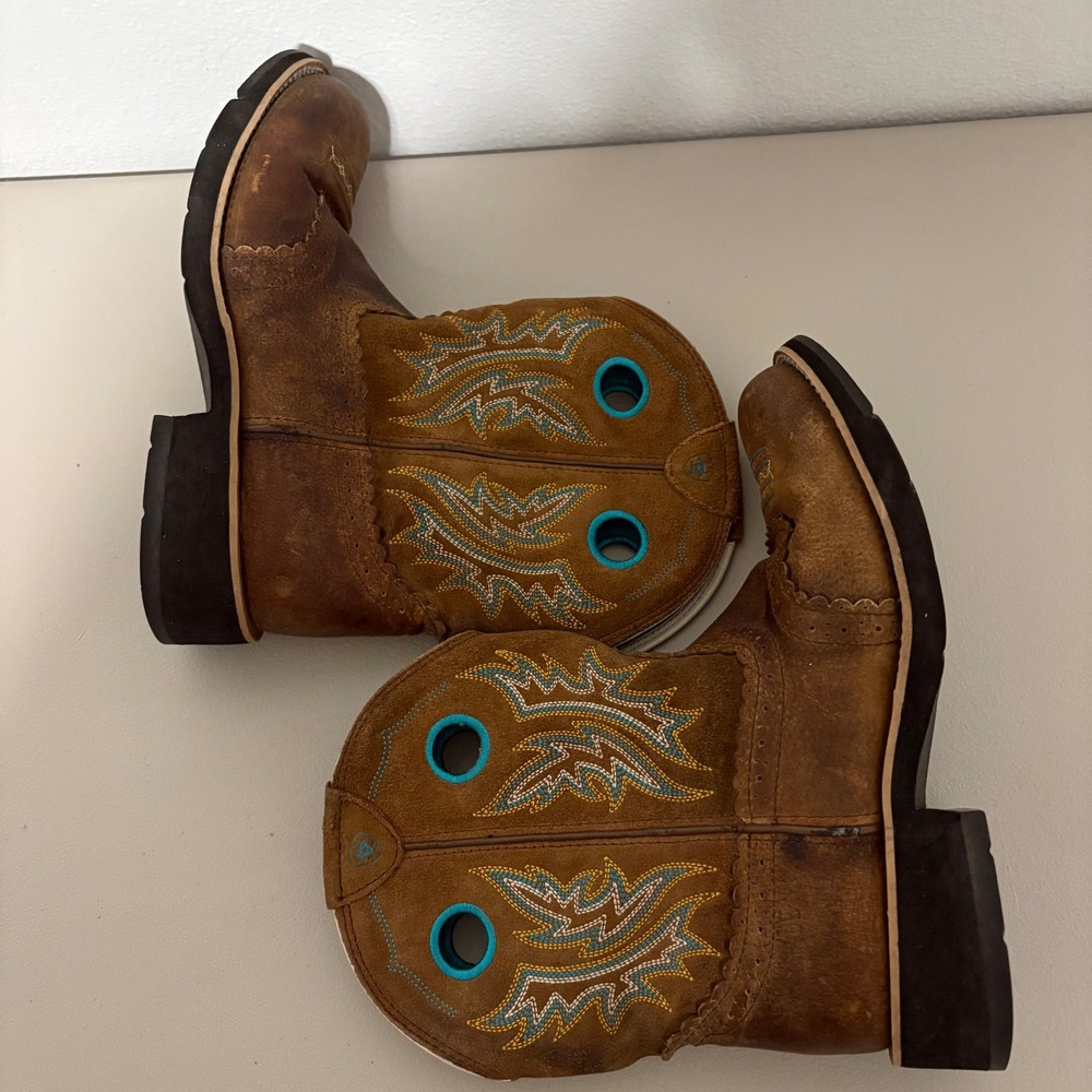 Ariat Fatbaby Brown Leather Western Cowboy Boots Turquoise Embroidery Women's 9B - Picture 5 of 14